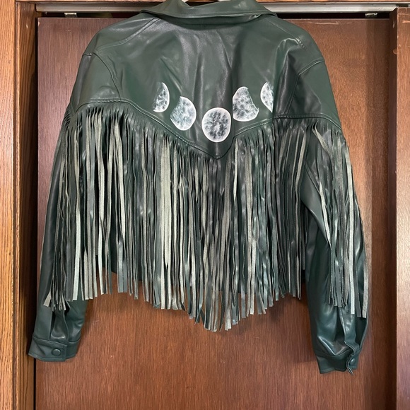 Nasty Gal Green Western Faux Leather Fringe Jacket - Picture 4 of 5